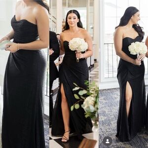 Hayley Paige Elegant Black Strapless Evening Gown. Bridesmaid Dress